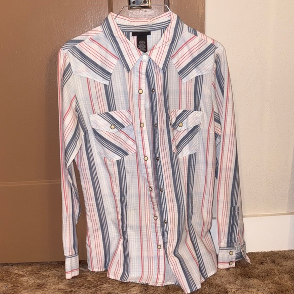 Wrangler Retro Tops - Women's Wrangle Striped red white & blue Button-Down Shirt size medium “NEW”